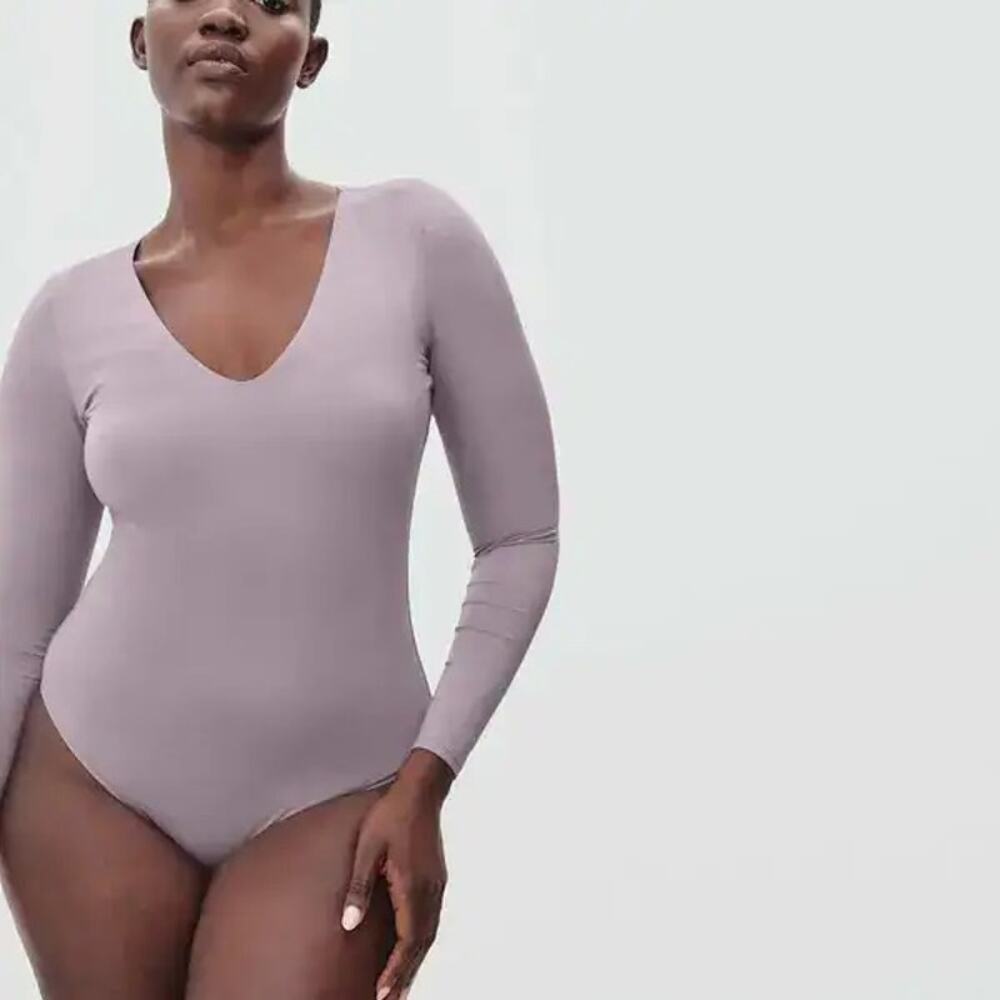 Everlane Supima Cotton Elastane Deep V Body Suit Dusty Lavender Size XL
